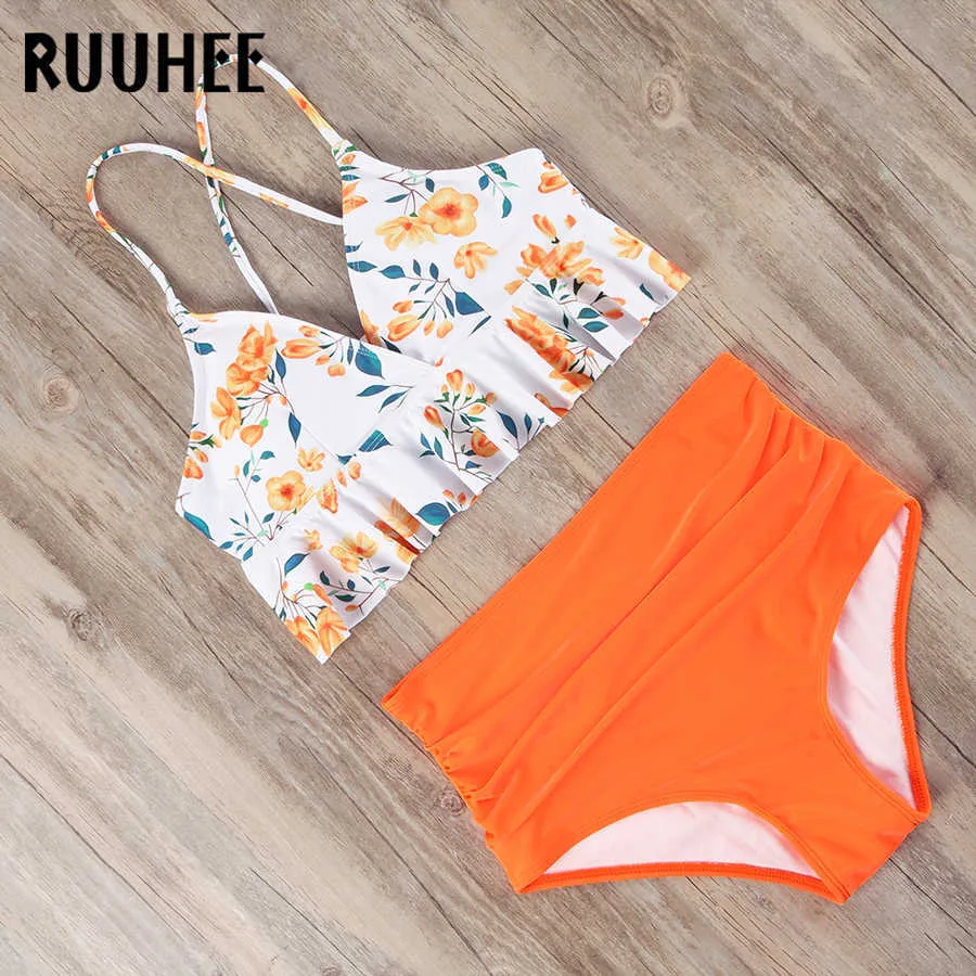 Ruhee Bikini Купальник Женщины Купальники Бикинис Комплект Push Up Купальный костюм Женский пляж Носить высокую талию Плавание с Pad 210621