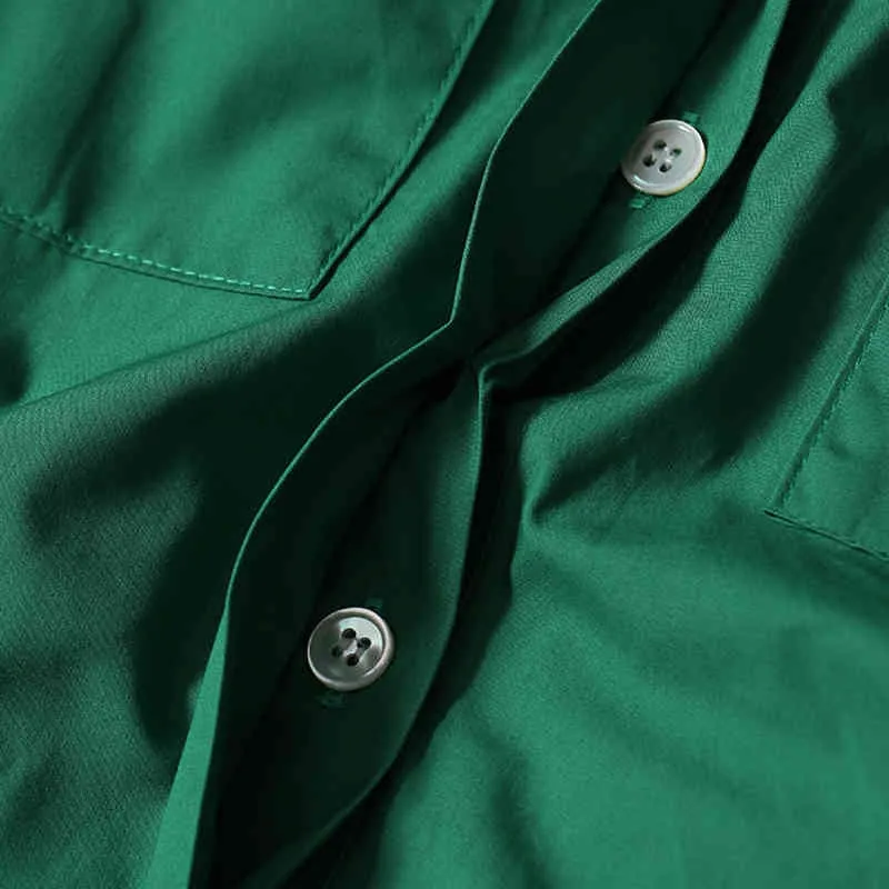 [Eam] Loose Fit Green Contrast Färg Kort Jacka Lapel Långärmad Kvinnor Coat Fashion Spring Höst 1DD6627 210512
