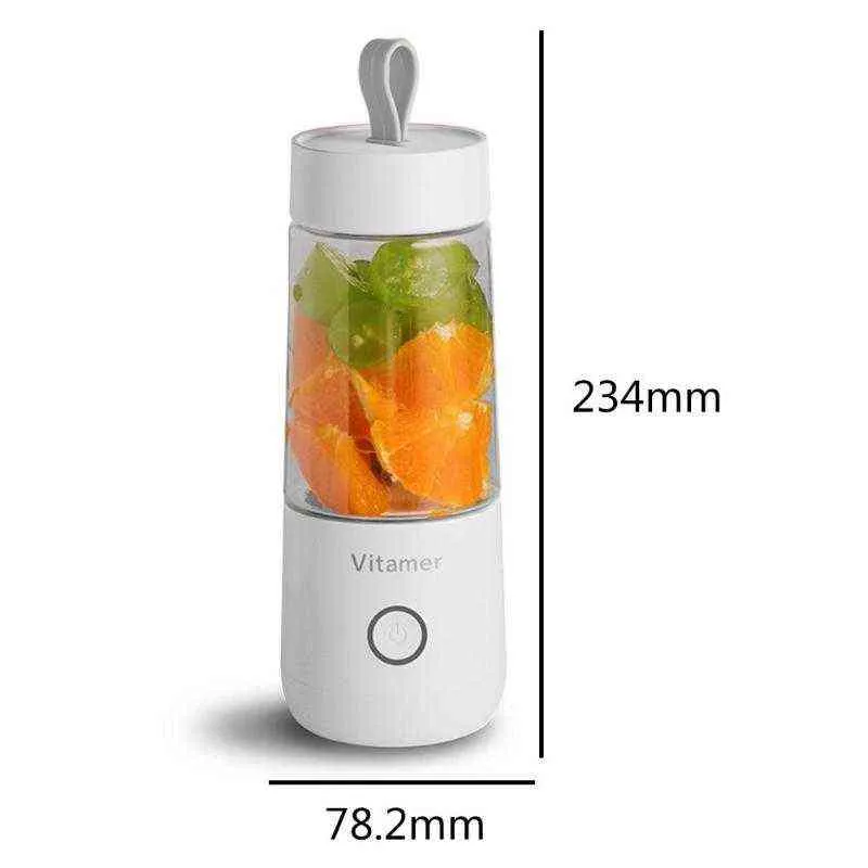 Spremiagrumi portatile da 350 ml Elettrico USB ricaricabile Frullatore frullatore Macchina Mixer Mini creatore di succo Robot da cucina Fast Food Mixer H232x