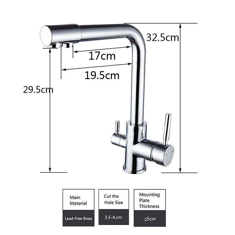 SHBSHAIMY Filter Kitchen Faucet Chrome Drinking Pure Water Kitchen Tap Deck Mounted Dual Handles 3-Ways and Cold Water Mixer 210724