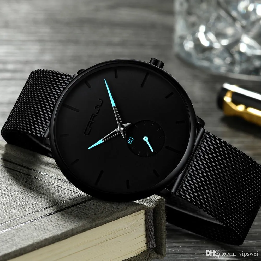 Hommes de luxe marque de haute qualité mode montre à quartz conception simple cadran ultra mince en acier inoxydable bracelet en maille milan montres Water363h