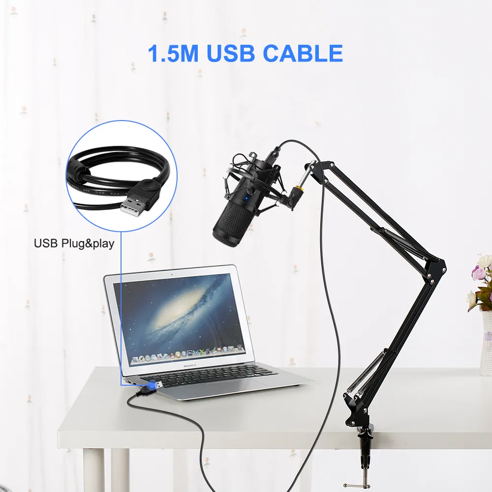 Kondensator mikrofonu USB D80 Nagrywanie MICWITH Stand and Ring Light For PC Karaoke Streaming Podcasting dla YouTube1003897