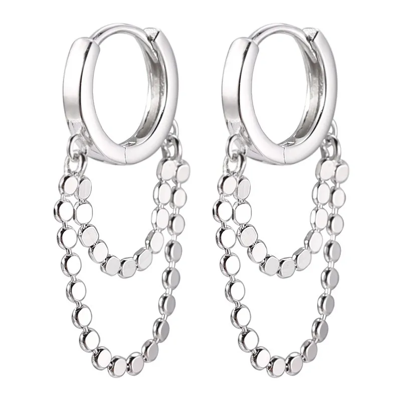 Silvology 925 Sterling Silver Flat Bead Nappa Cerchio Donna Elegante Giappone Corea Orecchini a catena Gioielli alla moda