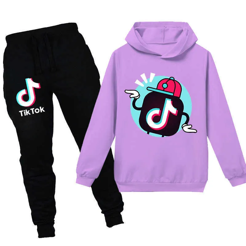 Tik Tok Abbigliamento bambini Completi in due pezzi Ragazzi Ragazze TikTok Tute Adolescenti Tuta sportiva Adolescenti Felpe con cappuccio Felpe Pantaloni Hip Hop Clo3371848