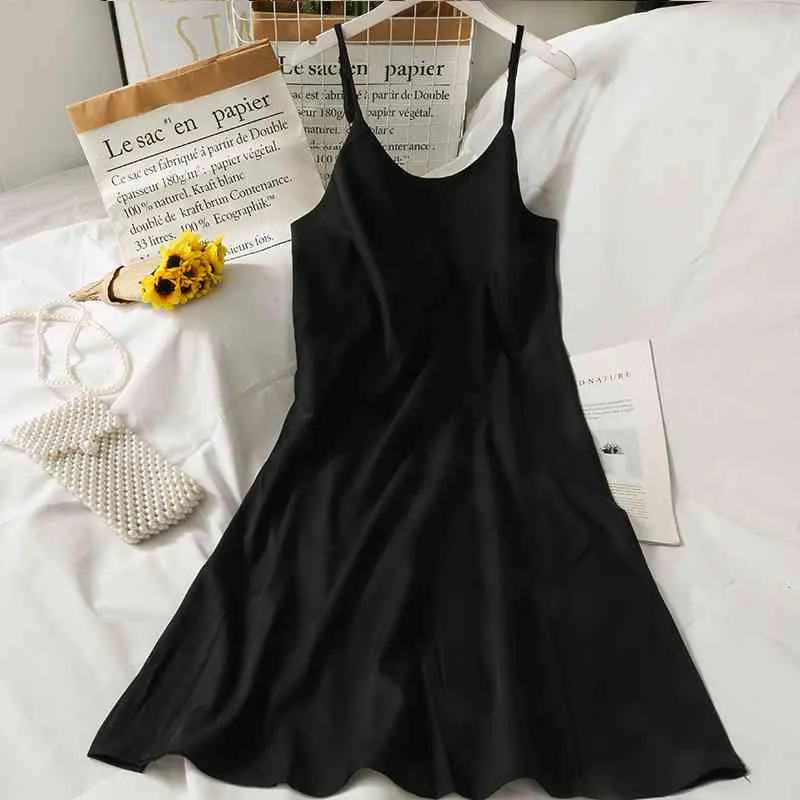 Kimutomo Einfarbig Spaghetti Strap Kleid Frauen Elegante Niedrige Oansatz Ärmellose Abnehmen Kleidung Büro Dame Koreanische Chic Vestido 210521