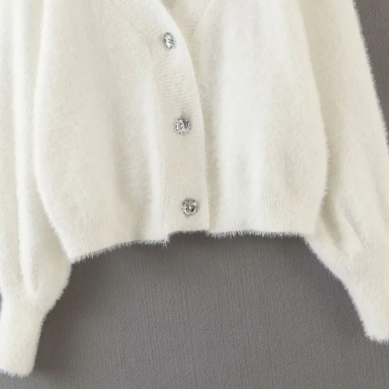 Mulheres de outono sólida camisola manga comprida v-pescoço botão aberto ponto aberto feminino elegante rua moda s pano 210513