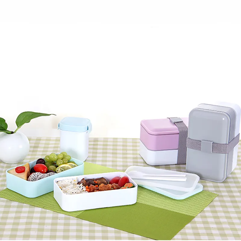 bento box set Scatola da pranzo in stile giapponese con tazza da zuppa Contenitore alimenti portatile a doppia tenuta isolata Microwavable 210423