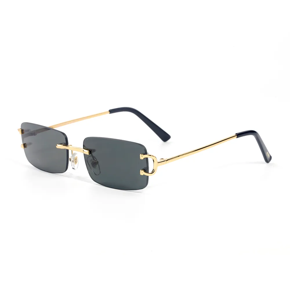 Neue Ankunft Frauen Klassische Marke Randlose Sonnenbrille Herren Designer Brillen Gold Silber Metallrahmen Buffalo Horn Sonnenbrille mit 186S