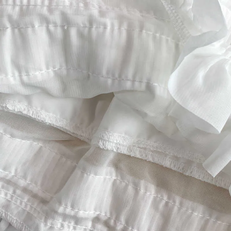 Frauen Koreanisches Trägerkleid Sexy Ärmellose Rüschen A-Linie Kleider Sommer Schulterfrei Streetwear Weißes Kurzes Sommerkleid 210715