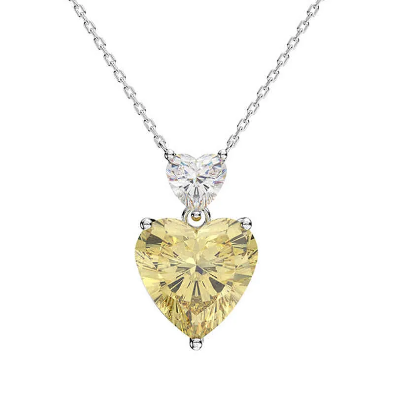 Collier avec pendentif en forme de cœur en Zircon, rose et jaune étincelant, bijoux élégants pour fête de fiançailles et de mariage, cadeau de saint-valentin pour femmes