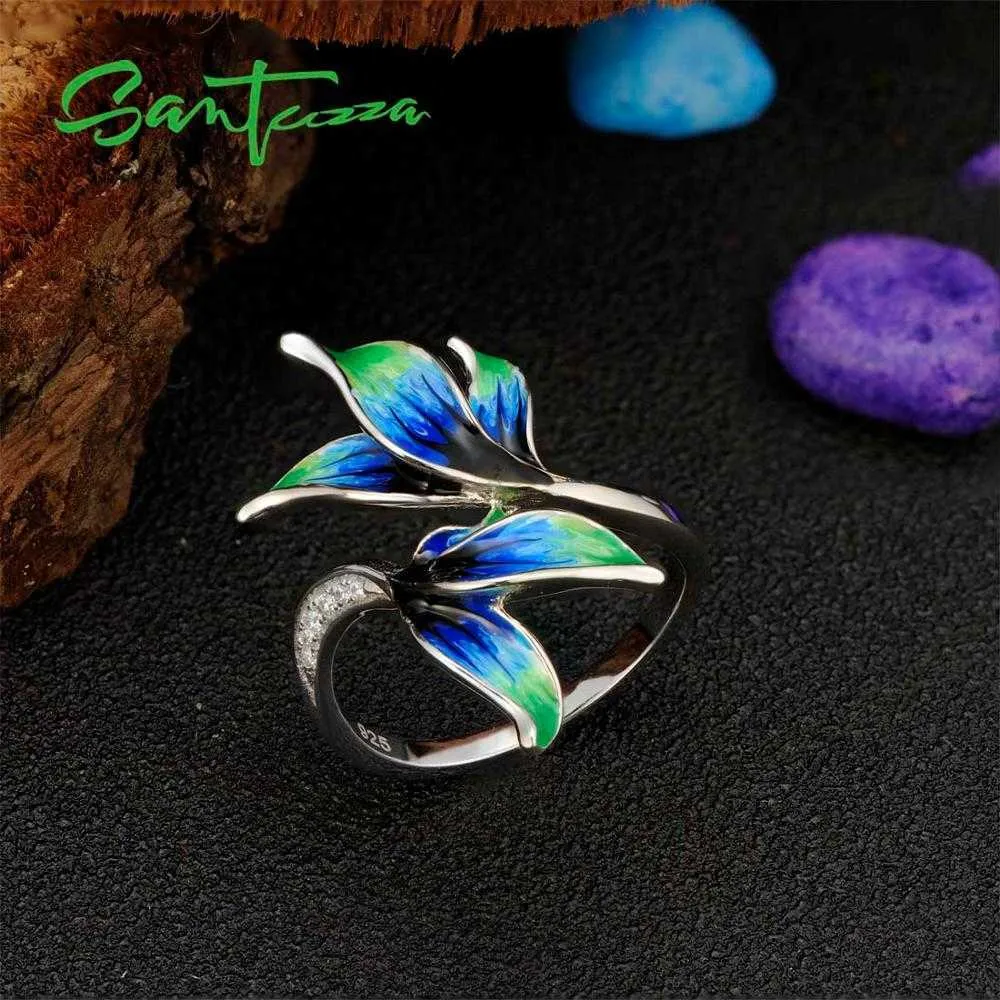 Santuzza Zilveren Ring voor Vrouw Pure 925 Sterling Zilver Paars Groen Bladeren Trendy Party Gift Fijne Sieraden Handgemaakte Enamel Y0723