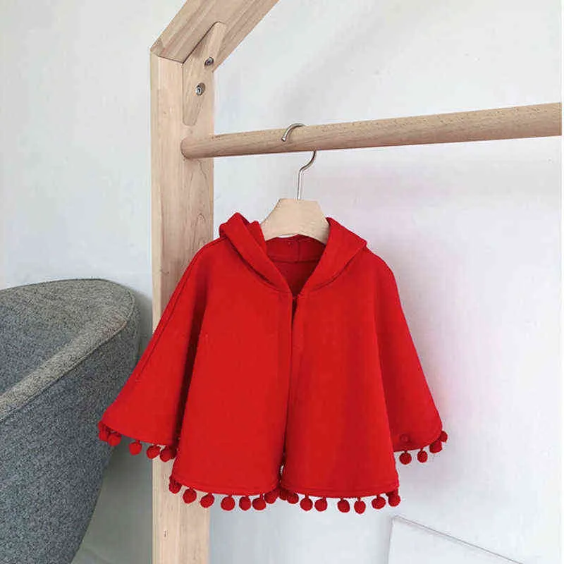 Mode Baby Mädchen Winter Kleidung Rot Mit Kapuze Cape Mantel Junge Kleinkind 211204