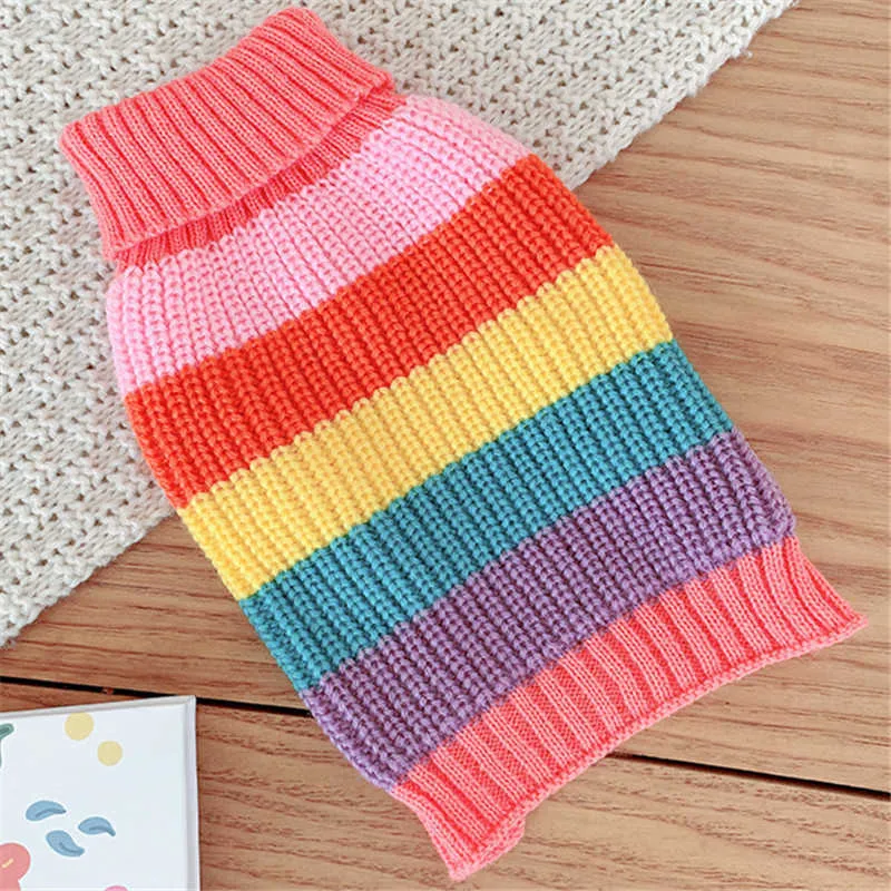 Cute Rainbow Color Pies Sweter Cat Puppy Small Dog Odzież Zima Zwierzęta Odzież Yorkie Pomorskie Schnauzer Pudel Kostium Płaszcz 211007