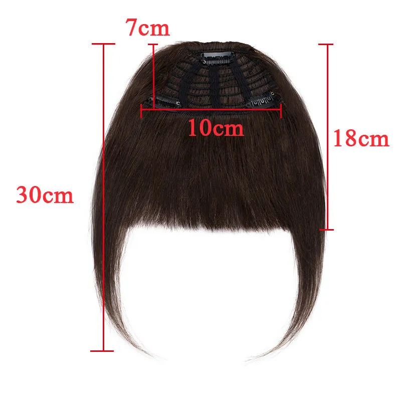SEGO 25 g Clip-in-Haarverlängerungen für menschliches Haar, Maschine Remy, 3 Clips, stumpfer Bang, natürliches Haarteil, schwarzer vorderer Pony
