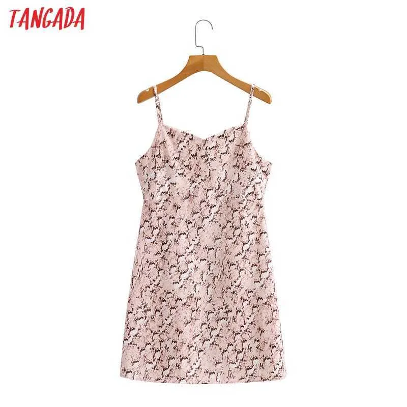 Tangada Moda Donna Animal Leopard Print Strap Dress Senza maniche Backless Abito casual femminile SY285 210609