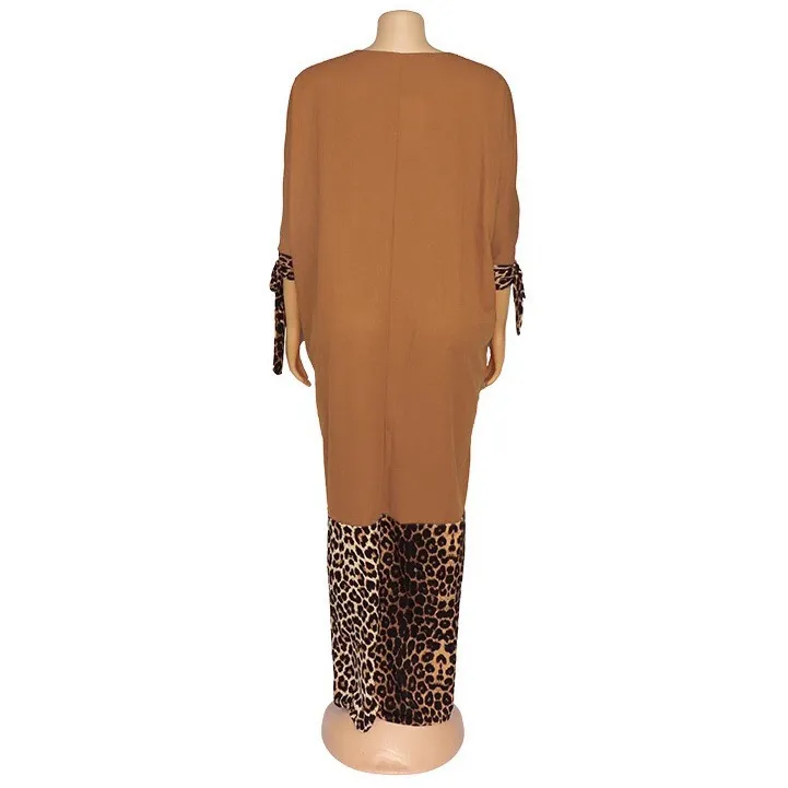 Lång maxi klänning afrikanska klänningar för kvinnor gul leopard print patchwork lös golv längd elegant kväll natt fest vestidos 210510