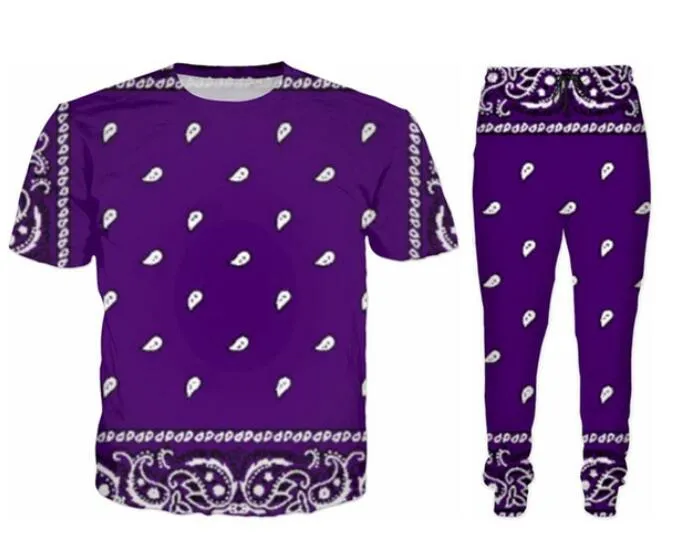 Vente en gros - 2022 New Fashion Casual Bandana 3D All Over Print Survêtements T-Shirt + Joggers Pantalon Costume Femmes Hommes @ 019