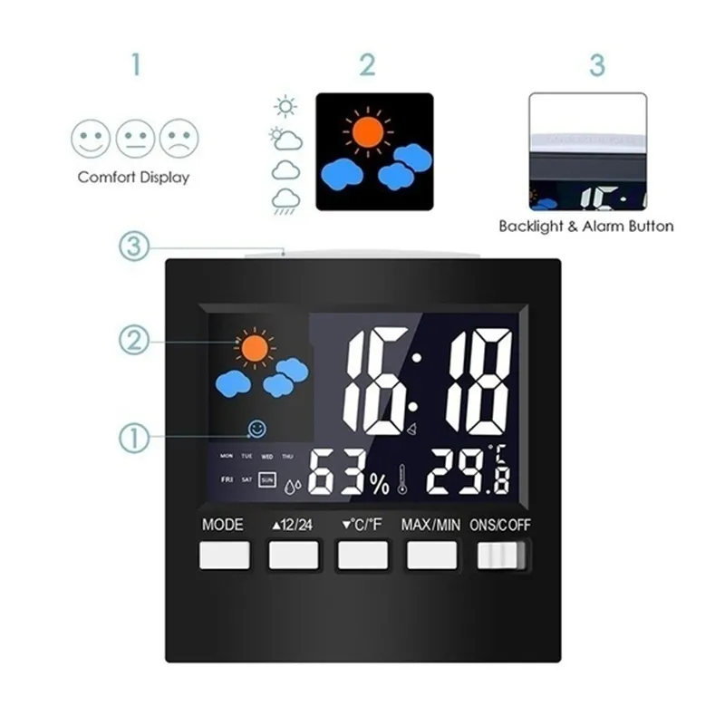 Wielofunkcyjny Kalendarz Perpetual Clock Alarm LED Temperatura i wilgotność Wyświetlacz kolorowy Ekran Pogoda Sze 220311
