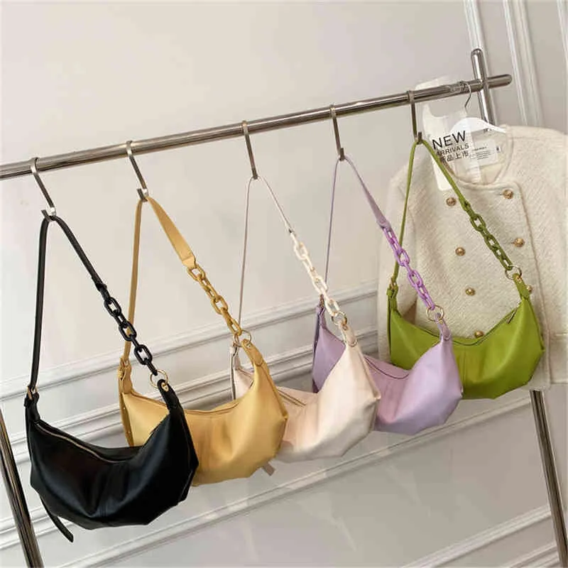 Candy Color Women's Half Moon Bag Grande capacité Hobos Sacs à main et sacs à main Sacs à bandoulière en cuir souple de luxe pour femmes Y220304