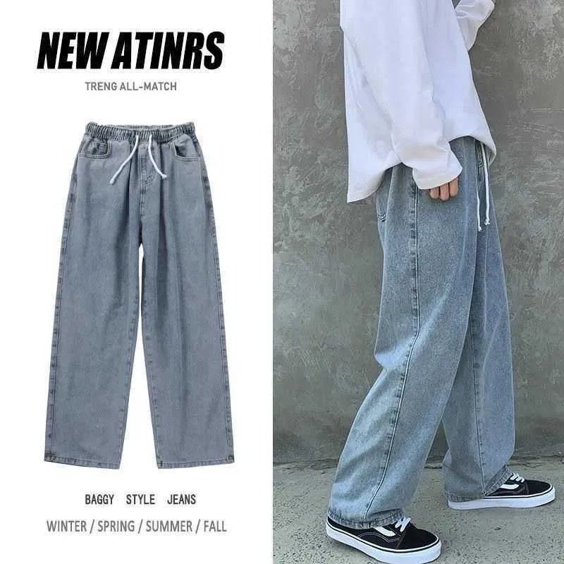 Men's Jeans Fashion Loose Straight Casual Wide Leg Pants Cowboy Mans Streetwear Korean Hip Hop Trousers Jeans 210527