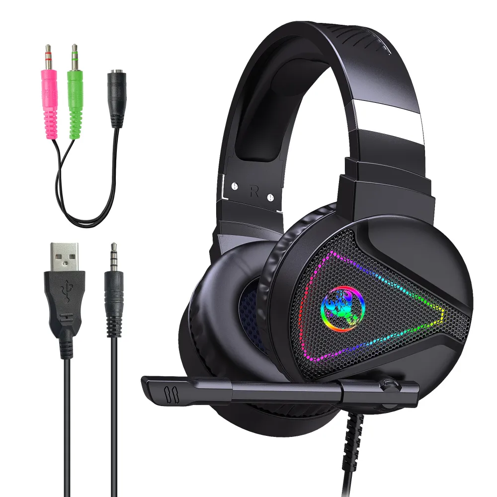 HXSJ New USB Headset Wired Gaming Headset 71 with Microphone RGB Luminous PC Notebook Suitable for Black F166205322