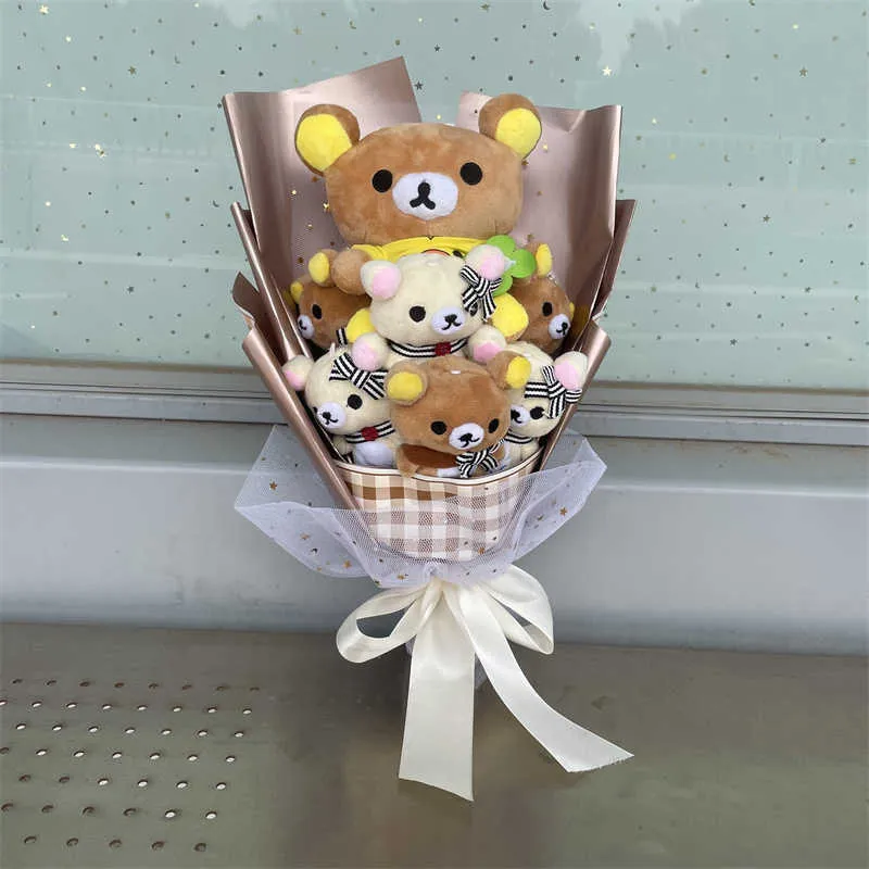 Buquê de flores bonito urso de pelúcia animal de pelúcia brinquedo dos desenhos animados caixa de presente criativo aniversário formatura presentes de natal h08246639901