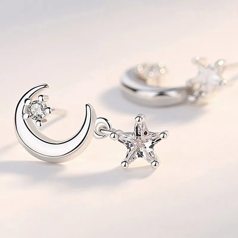 Novo estilo 925 prata banhado estrelas e lua brincos branco cz pedra brincos para mulheres meninas festa de aniversário jóias2763347