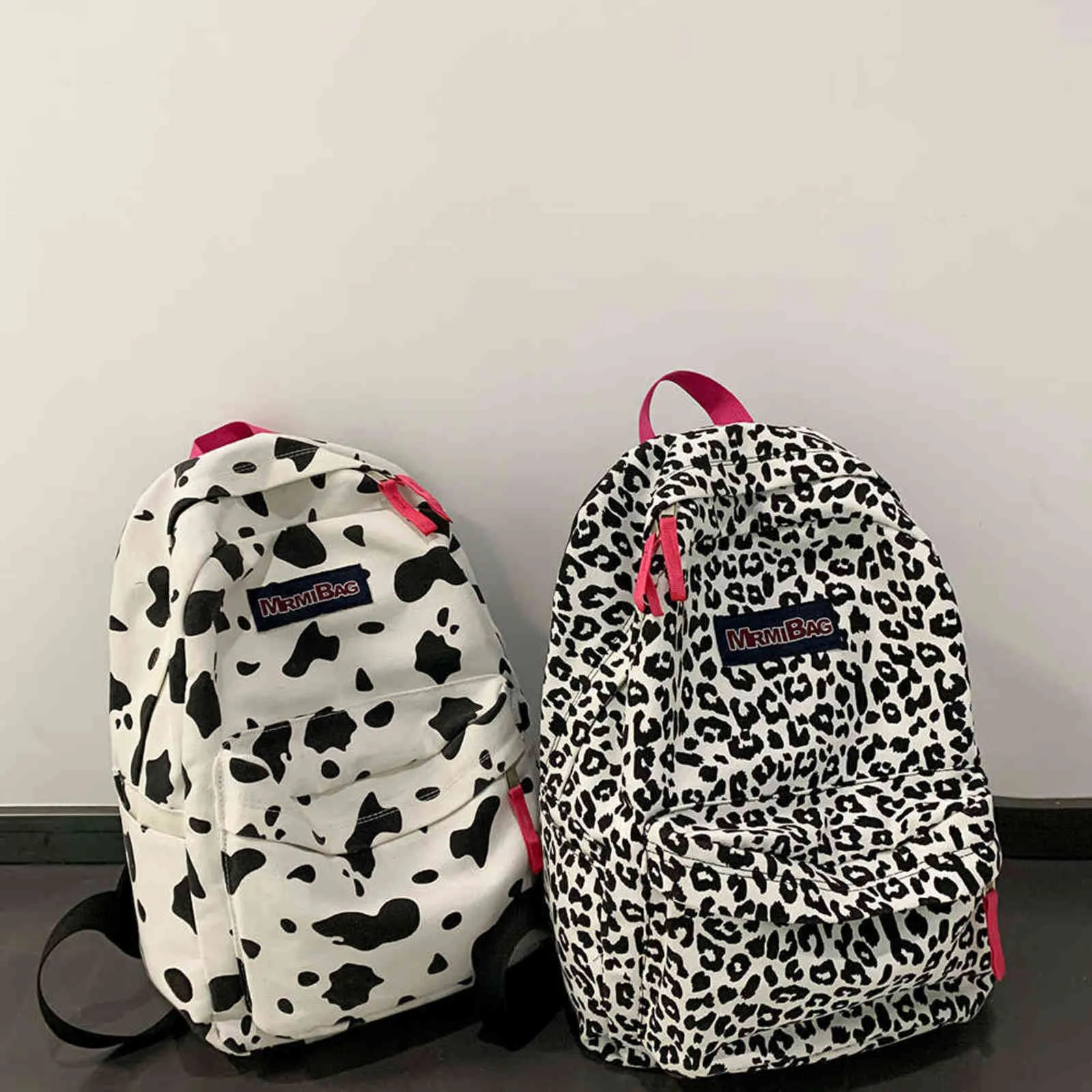 Women Canvas Backpack Girls Zebra Cow Print School Book Bag Ladies Large Capacity Travel Bag Female Multi-Pockets Shoulder Bags Y1105