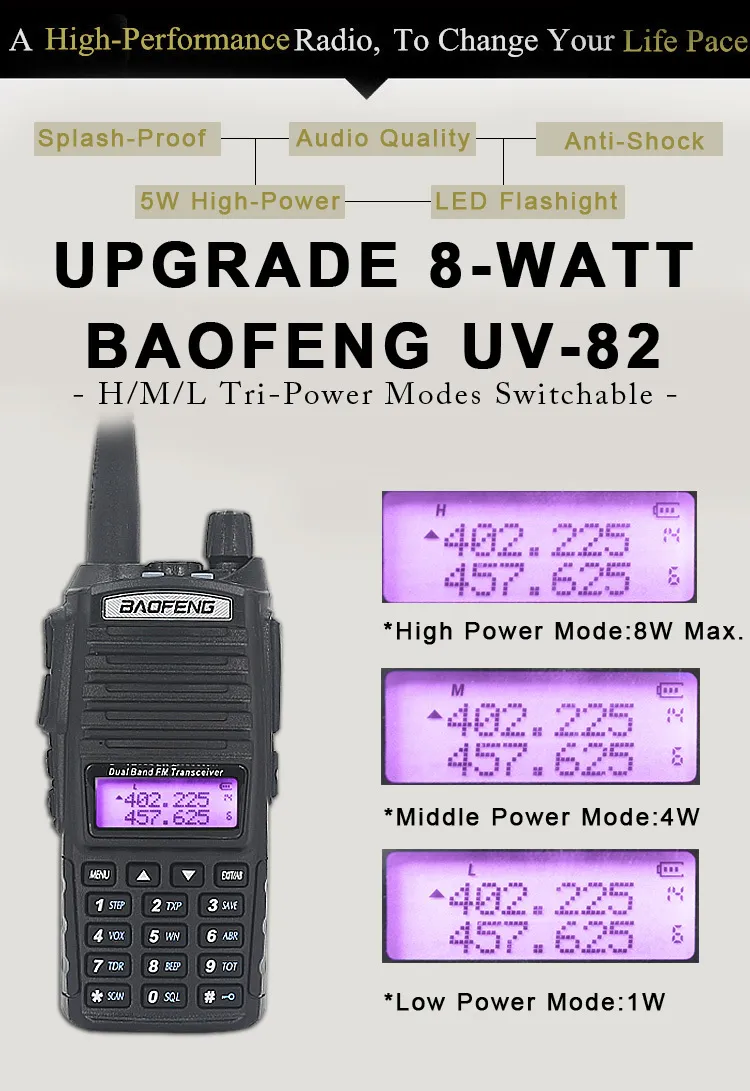 2 pz Baofeng UV 82 5 W 8 W Walkie Talkie Boafeng UV-82 Walkie-talkie Dual PTT Radio VHF UHF bidirezionale 10 KM uv5r 888S