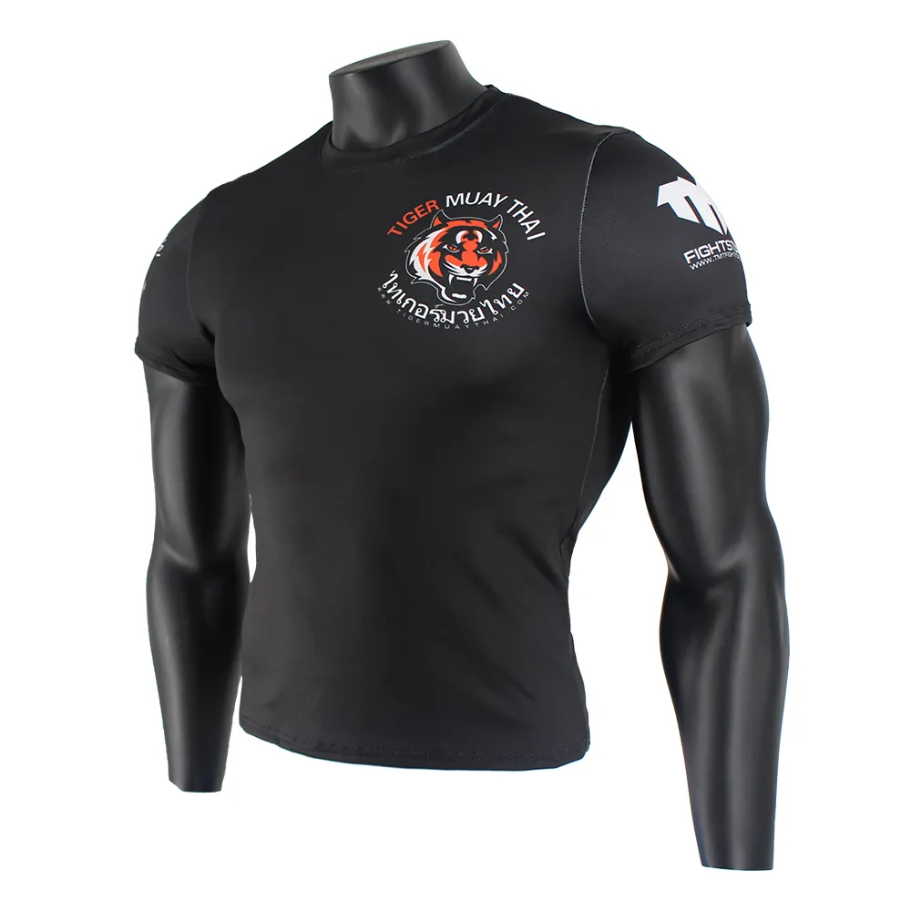 Tissu extensible noir fitness sports t-shirt féroce MMA maillots de boxe tigre muay thai rashguard jiu jitsu sauna costume roi boxe 21960763