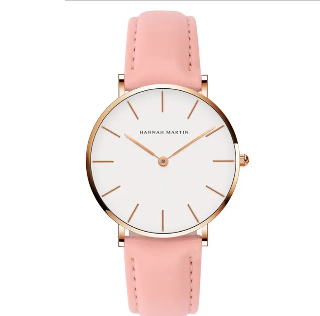 Женские часы Hannah Martin с простым циферблатом, 36 мм, точные кварцевые женские часы, удобный кожаный ремешок или наручные часы с нейлоновым ремешком190z