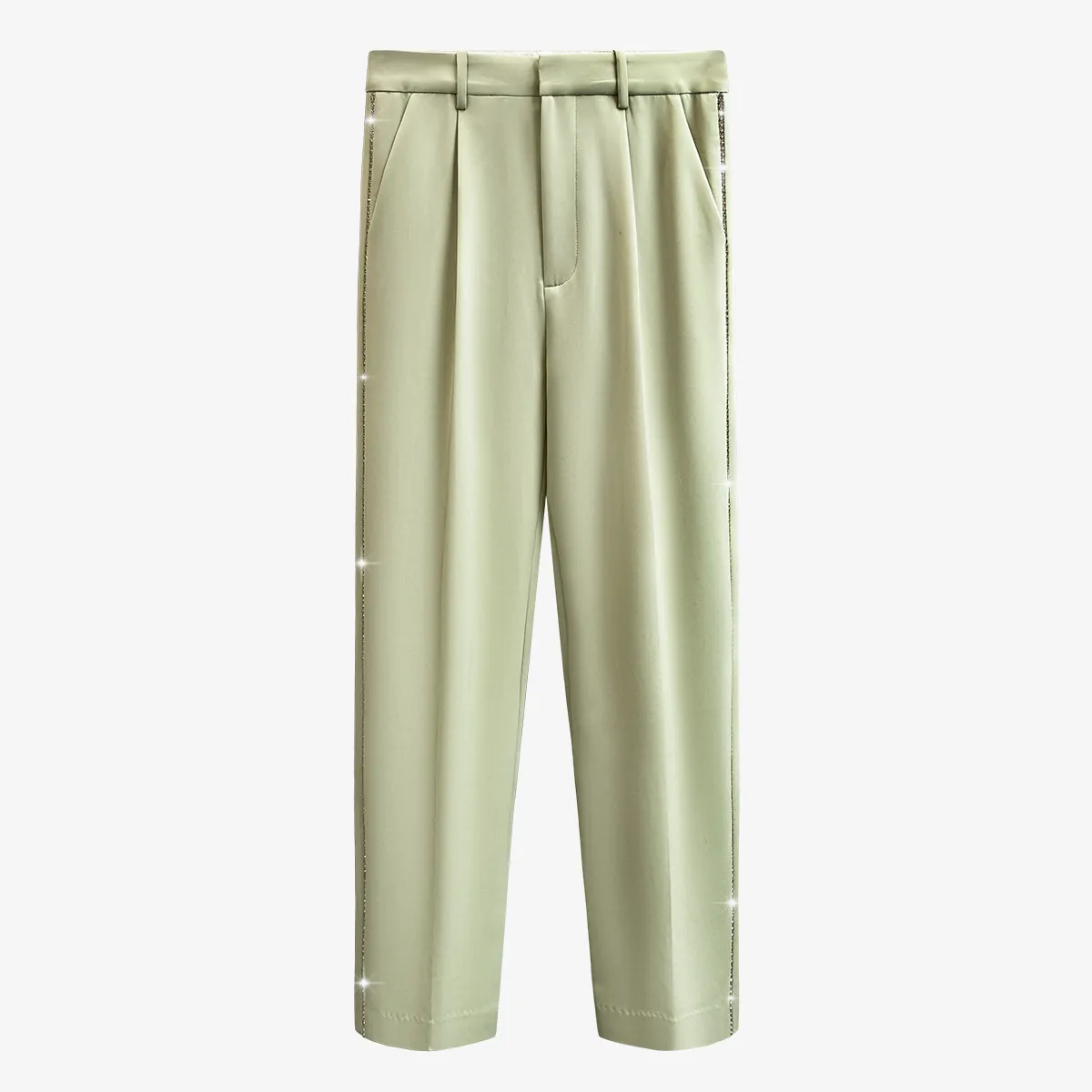 Printemps et hiver taille haute vert pleine longueur pierre épissé styles droits pantalons pantalons féminins WN41306L 210421