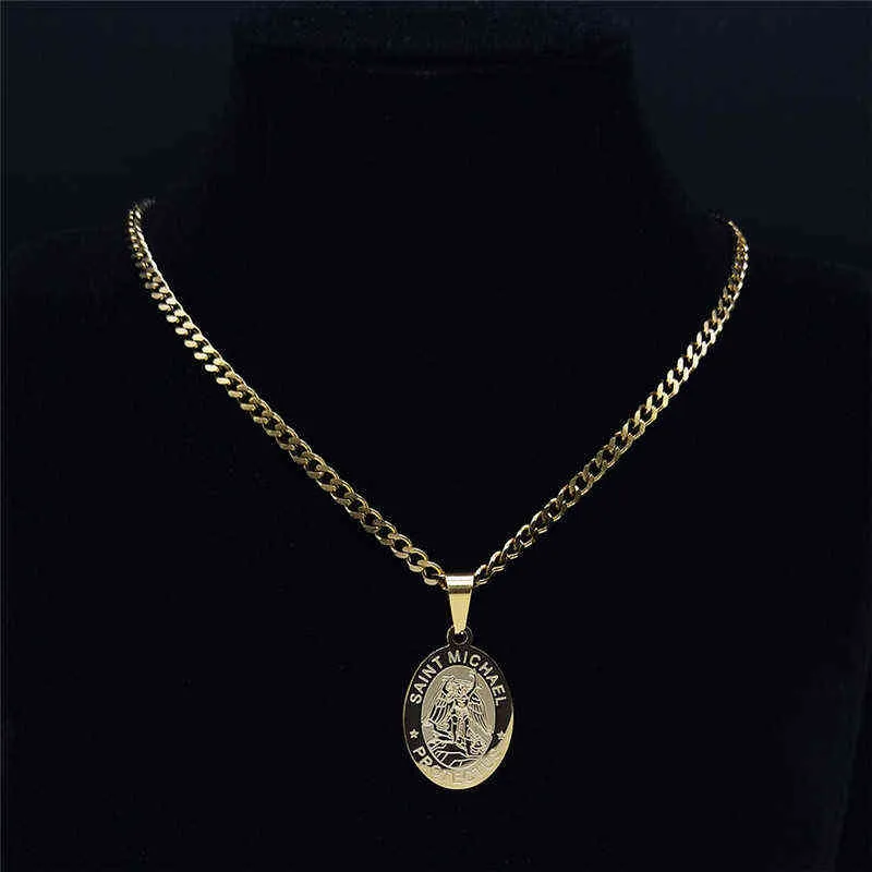 Saint Michael Protect Us Archangel Rostly Steel Chian Necklace Men Women Gold Color Necklace Charm Jewely Joyas NXH87S05 H11256972315