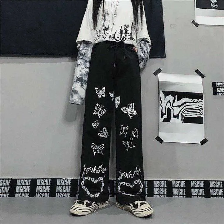 Vrouwenbroek Streetwear Gothic Oversize Wide Leg Broek Casual Hip-Hop Y2K Harajuku Femme Pantalon Vintage Dark Pant Esthetic Q0801