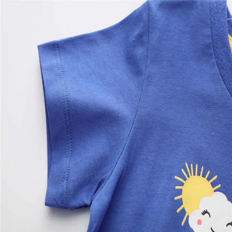 Springende meter Zomer Kindertjes voor Baby Meisjes T-shirts Katoen Cloud Print Mode Leuke Kids Korte Mouw Tops Shirts 210529