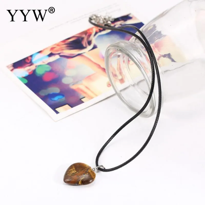 YYW Natural Stone Pendant Necklace Leather Cord Choker Necklaces Jewelry Women039s Tiger Eye Quartz Rose Stone Pendant Necklace3581992
