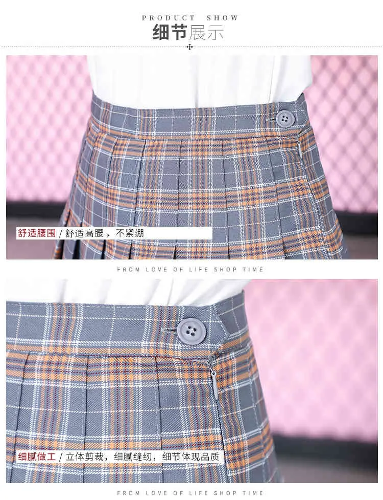 Qooted Ins Sommar Höst Preated Mini Flare Kjol Kvinnor Preppy Style School Girl JK Uniform Plaid Skirts Plus Size 3XL Qt193-2 210518