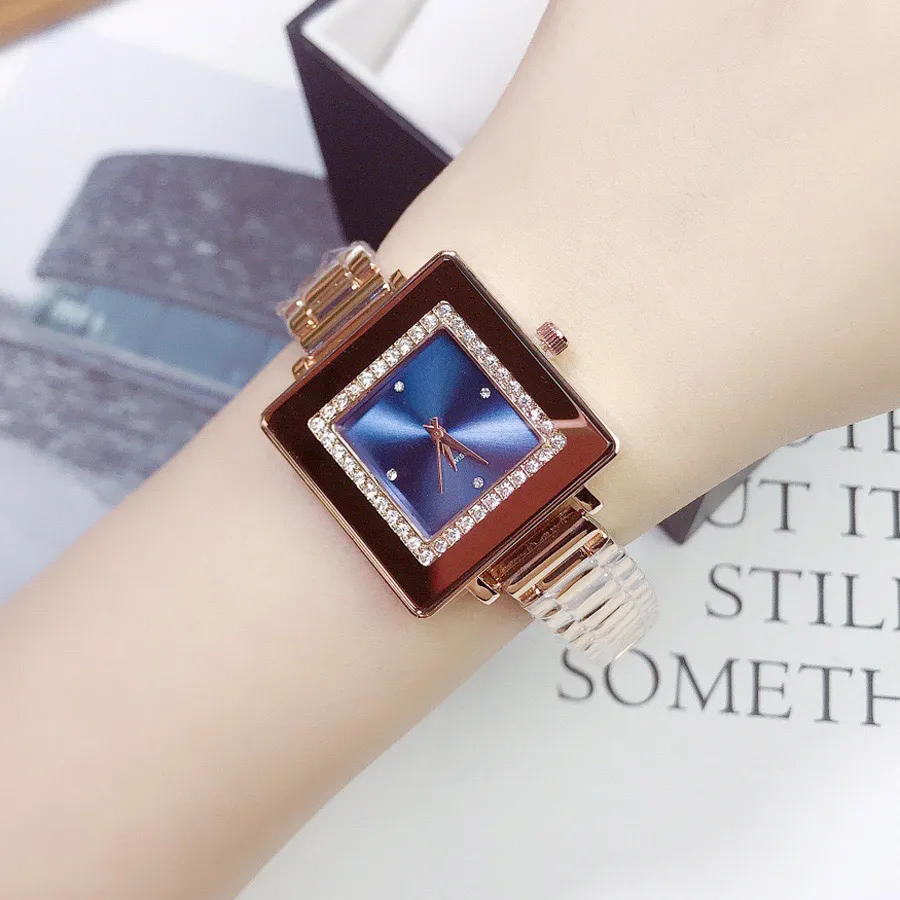 Brand Watches Women Lady Girl Square Crystal Style Dial Metal Steel Band Quarz Handgelenk Uhr CH711667706