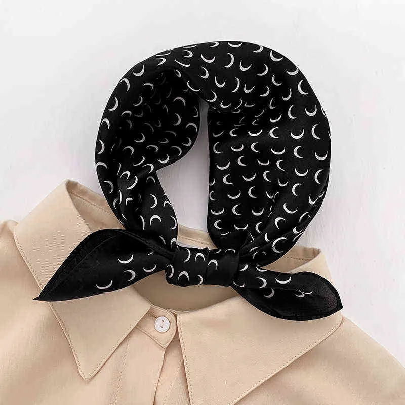 Mode Kvinnor Sommar 100% Silk Neck Scarf för Hair Headband 2022 Luxury Moon Design Print Square Scarves Lady Bandana Kerchief Y220228
