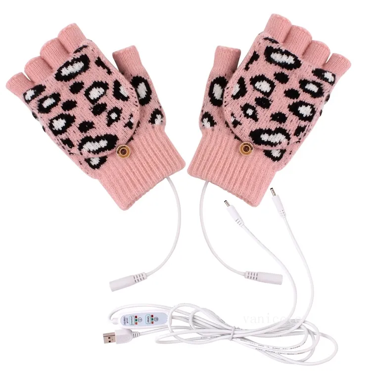 Favore di partito Guanti USB caldi adulti in lana Guanti da uomo e da donna autunno e inverno con dita leopardate T2I53092