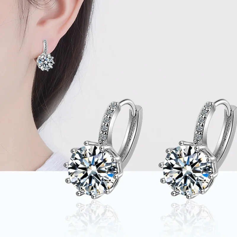 Original 925 Silver Stud Earrings Fashion Jewelry Charm Clear Shining 8mm Round Zircon Earring Women Accessories XEH269261J