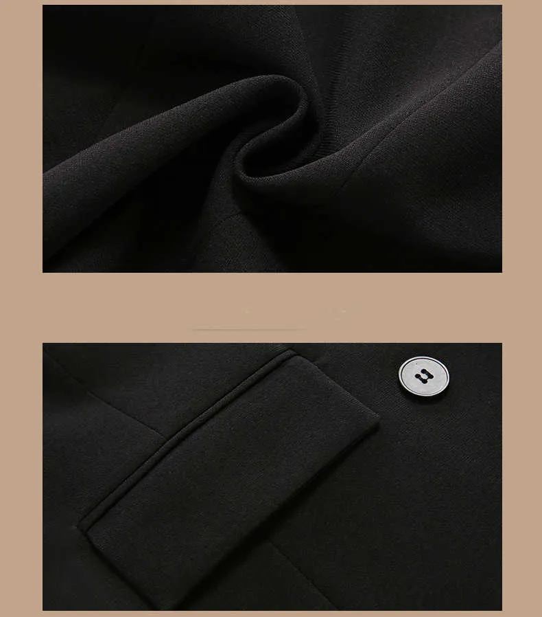 Calças profissionais de mangas compridas casuais terno de alta qualidade cintura magro duplo-breasted blazer escritório de duas peças 210527