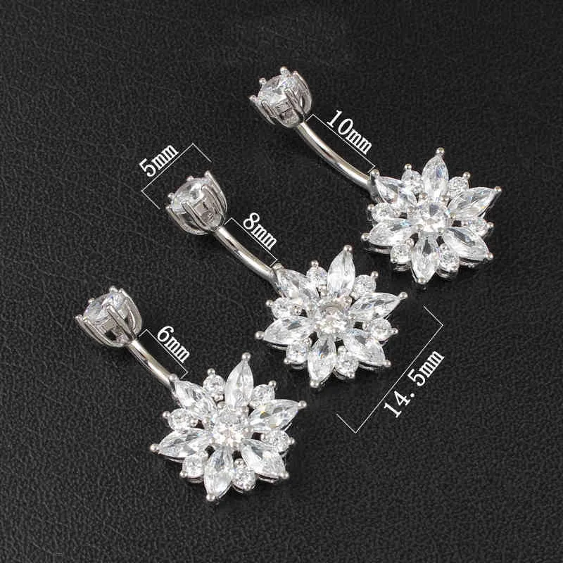 Belly Button Ring Real 925 Sterling Kvinnor Blomma Zircon Rensa Stones Smycken Ren Silver Body Piercing