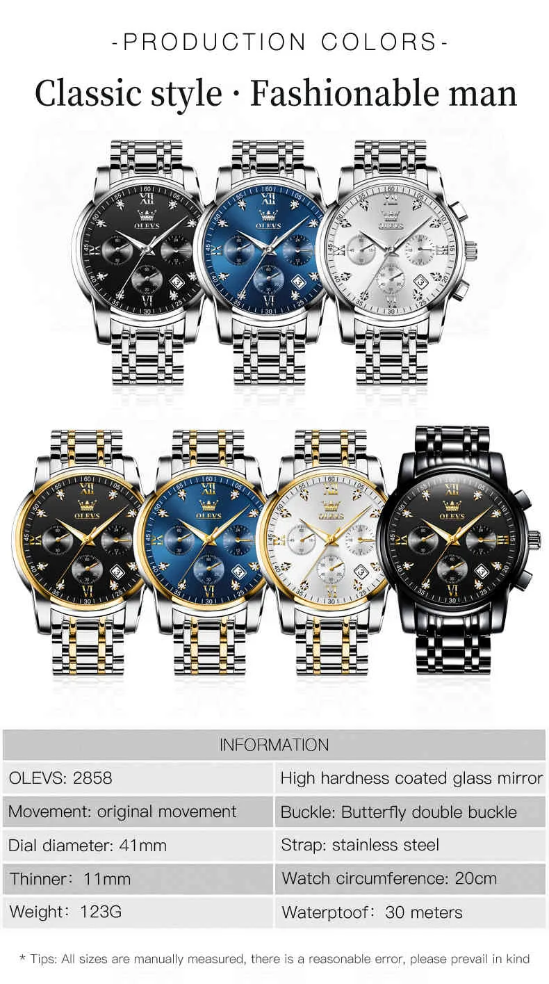 2021 Toppmärke Mäns Sport Quartz Klockor Rostfritt Stål Vattentät Kronografi Luxury Armbandsur Clock Men Reloj Hombre