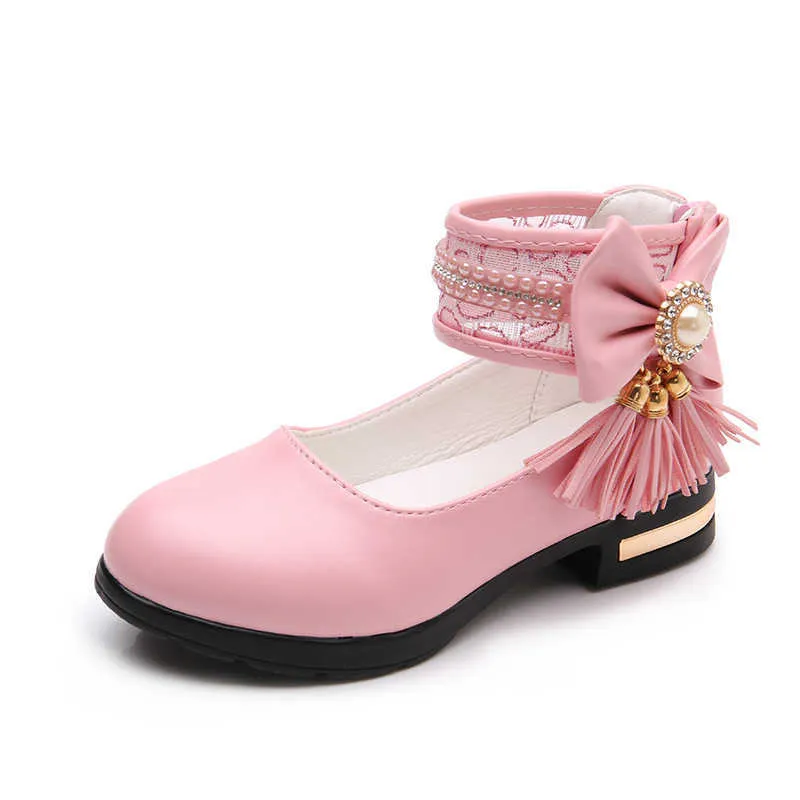 Moda Nappa Fiocco Scarpe in pelle bambini Ragazze Fiore matrimonio principessa Scarpe da ballo bambini grandi 3 4 5 6 7 8 9 10 11 12 anni X0703