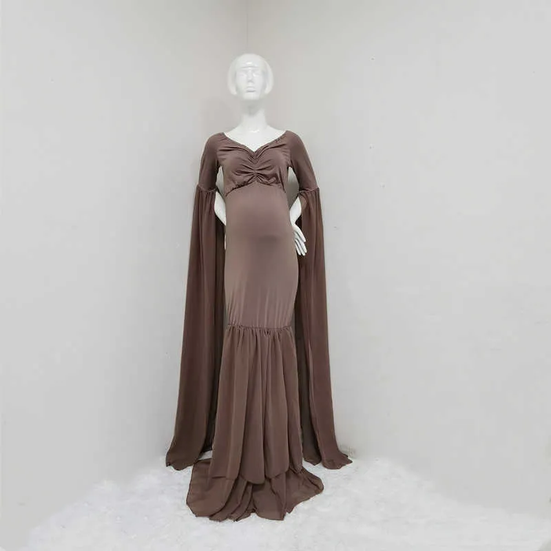 Elegant axelfri moderskapsfotografering Props Lång klänning för gravida kvinnor Fancy Graviditetsklänning Sexig klänning Foto