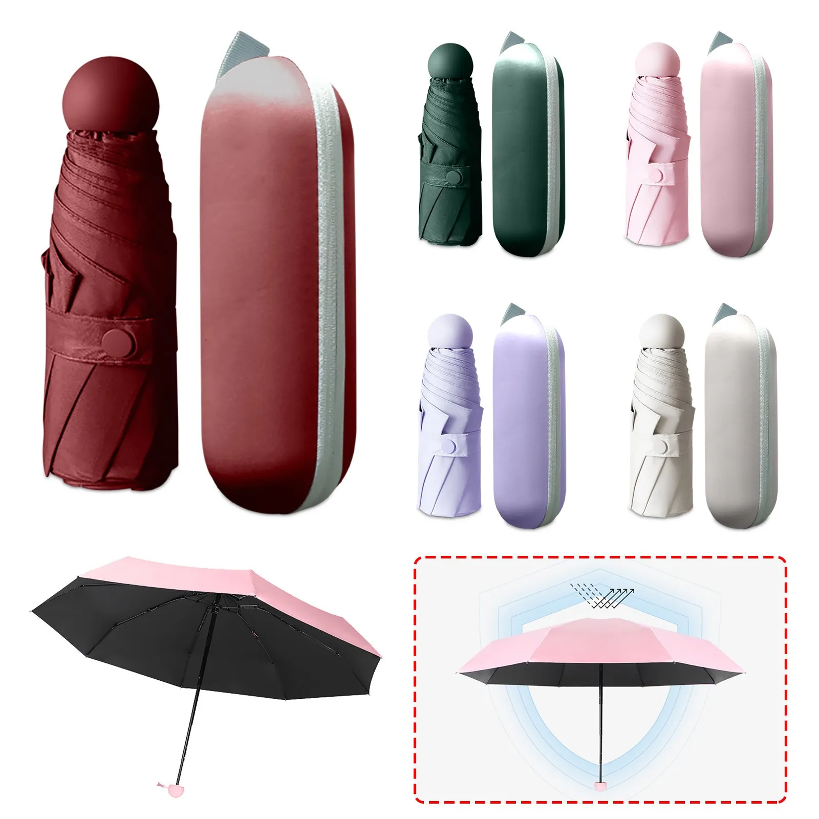 Mini ombrello Ombrelli tascabili da donna Piccoli ombrelli pieghevoli leggeri anti-UV anti-UV la pioggia Conservare facilmente Para