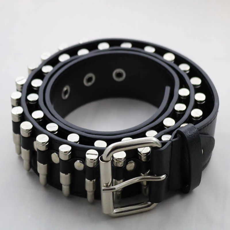 HUOBAO NEW PUNK BULLET BILLET BELTS MEN HIP HOP RIVET BELT MALE REATHER ROCKオートバイ女性ストラップ