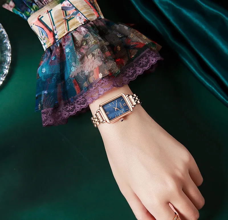 Mode femmes montre à quartz rétro montre carrée français petit disque en acier inoxydable bracelet en or montre-bracelet dames montres cadeau pour wif281e