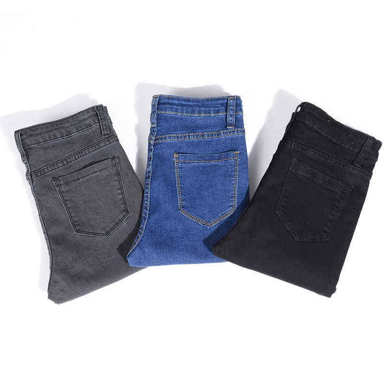 Jeans för kvinnor mamma jeans blå grå svart kvinna hög elastisk plus storlek 40 stretch jeans kvinnlig tvättad denim mager blyertsbyxor 211102